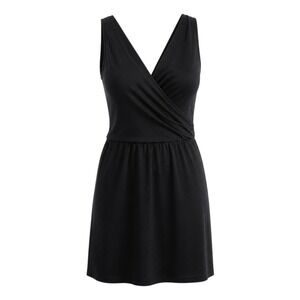 Lands End Plus Size Swim Dress Classic Black Tummy Control Wrap Front Sz 24 EUC